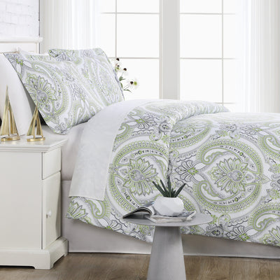 Side View of Pure Melody Duvet Cover Set in Green#color_pure-melody-green