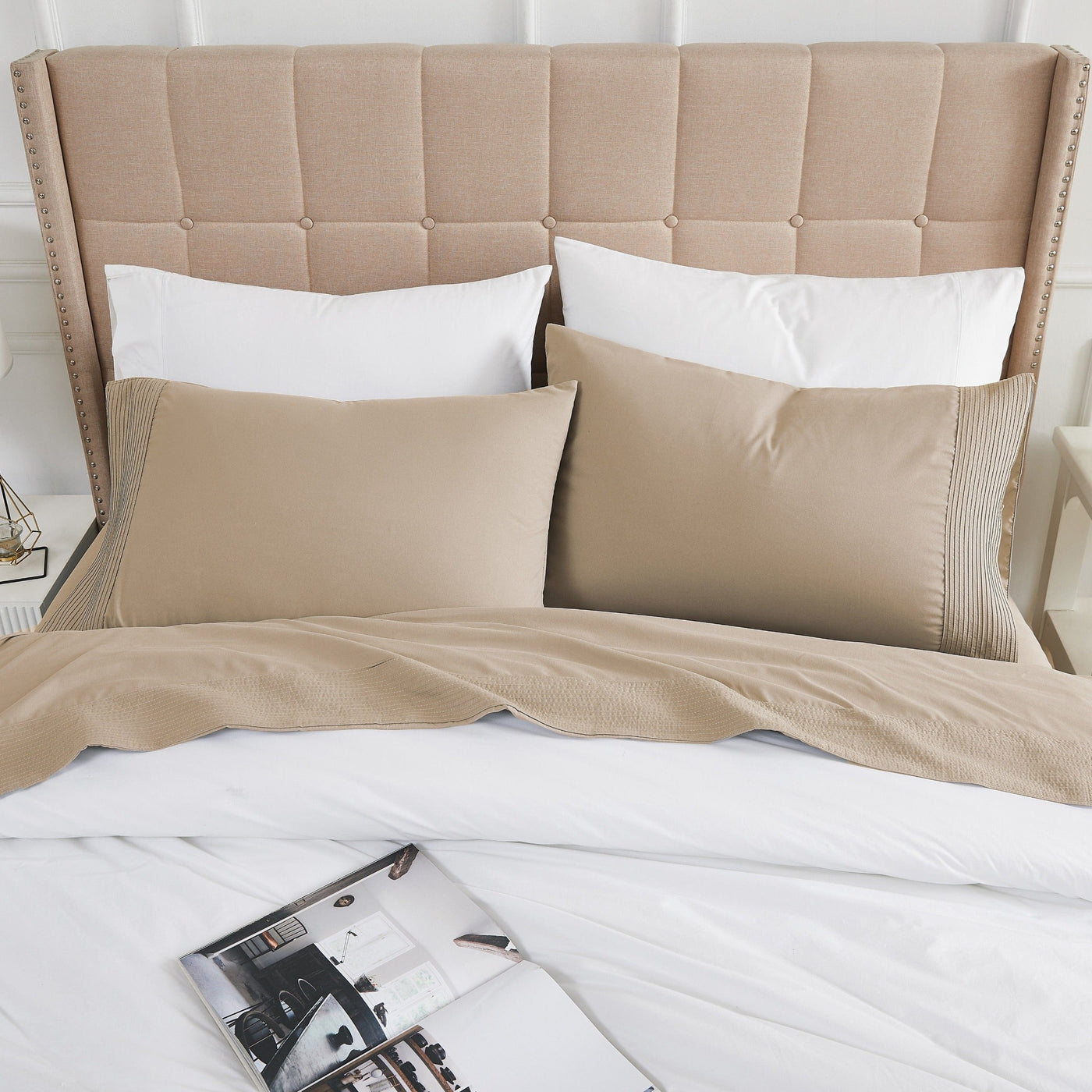 Top View of Vilano Pleated Pillow Cases in Taupe#color_vilano-taupe