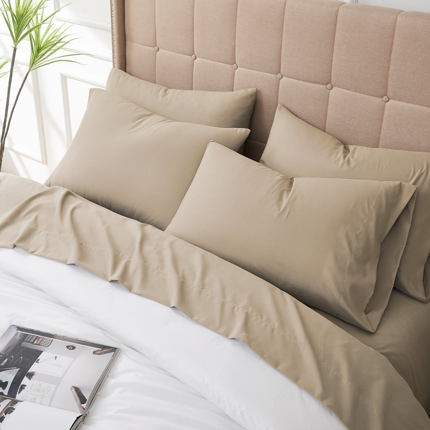 Top View of Vilano Extra Deep Pocket 6-Piece Sheet Set in Taupe#color_vilano-taupe