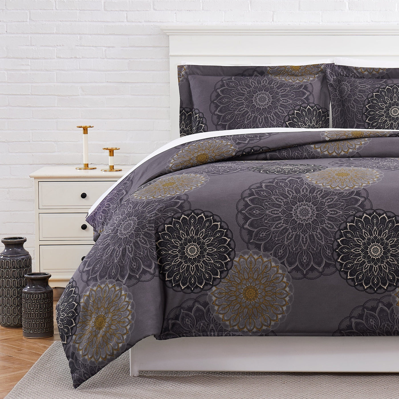 Half Front View of Midnight Floral Duvet Cover Set in Black#color_midnight-floral-black