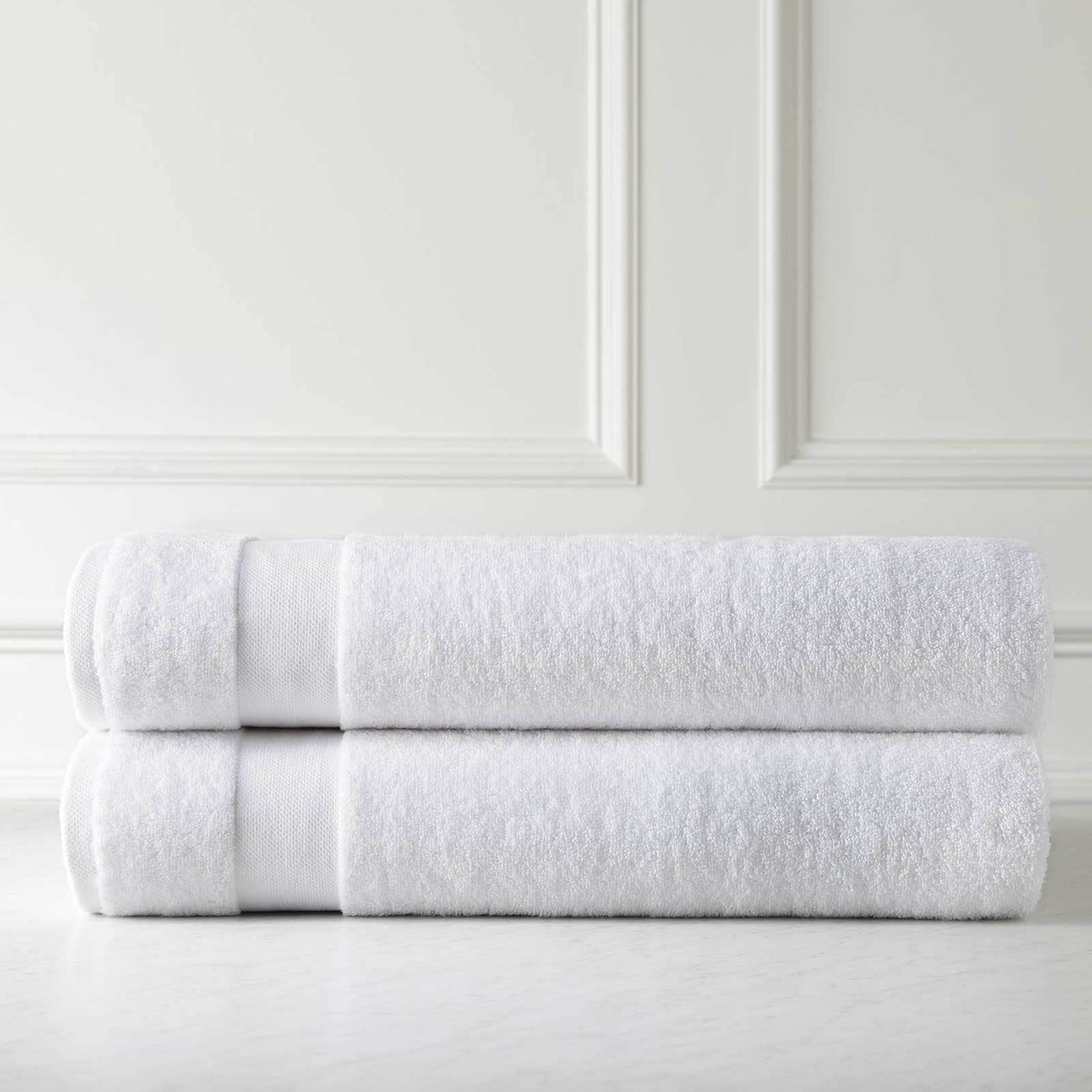 2 Piece of Super-Plush Bath Sheets in White Stack Together#color_medium-weight-classic-towel-white