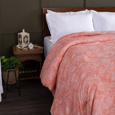 Side View of Perfect Paisley Reversible Comforter Set in Coral#color_perfect-paisley-coral-haze