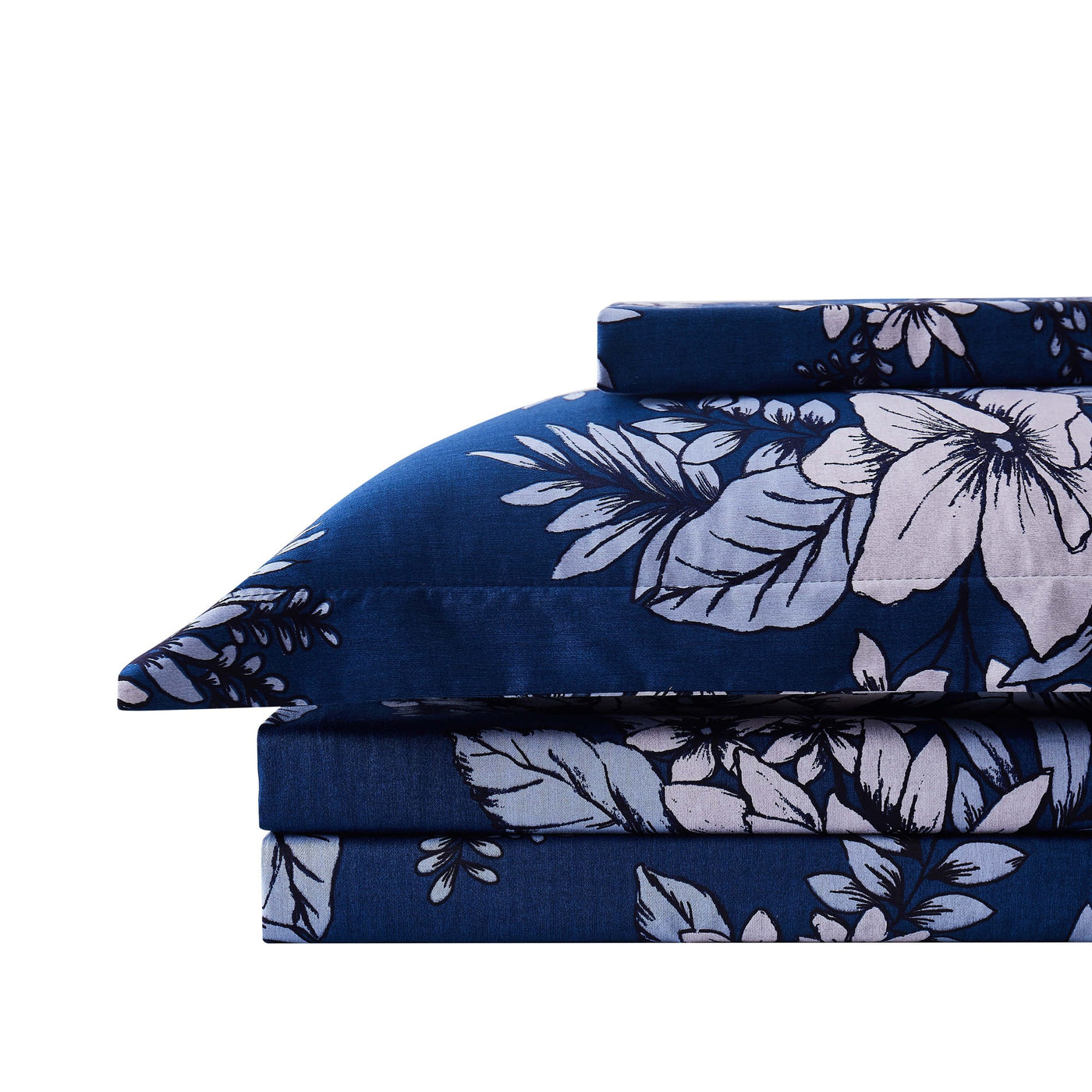 Flora Extra Deep Pocket Sheet Set Stack Together in Blue#color_flora-blue