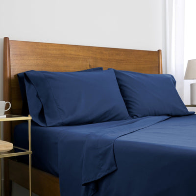 Side View of Everyday Essentials 6-Piece Sheet Set in Navy Blue#color_navy-blue