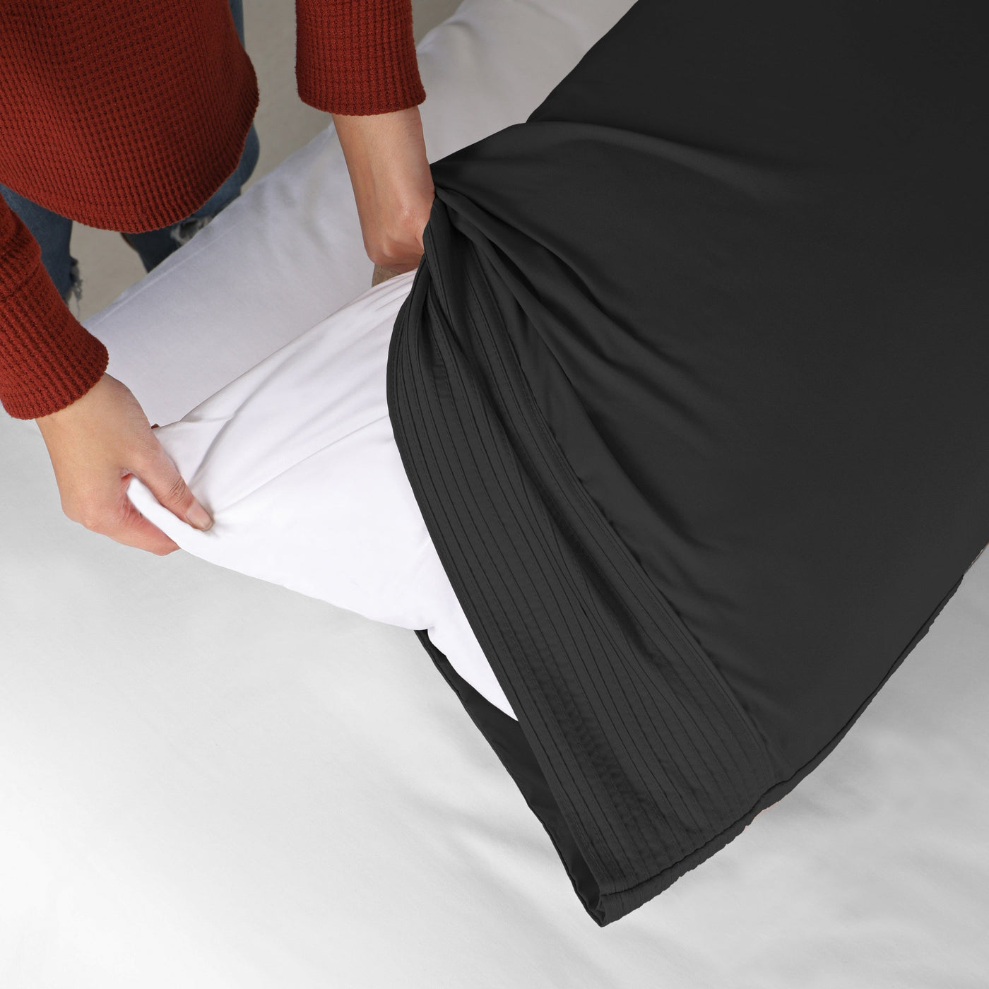 Top View of Vilano Pleated Pillow Cases in Black#color_vilano-black