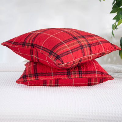 Two Vilano Plaid Quilted Shams in Red Stack Together#color_all