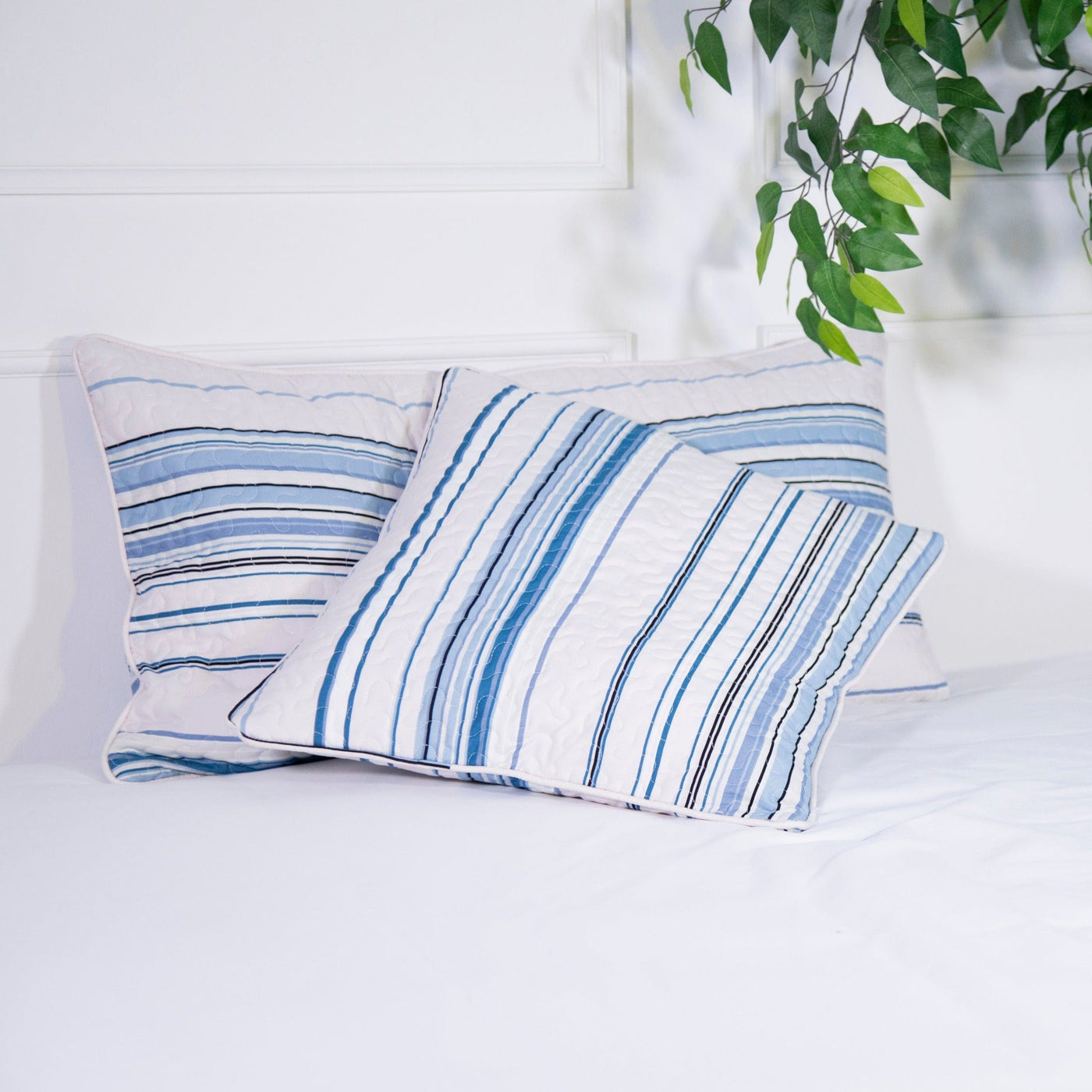 Front View of Coastal Stripes Quilted Sham Covers in Blue#color_coastal-stripe-blue