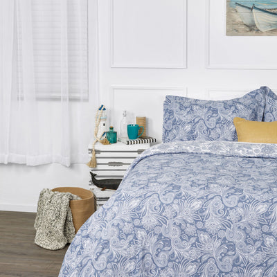 Side View of Perfect Paisley Reversible Comforter Set in Blue#color_perfect-paisley-blue