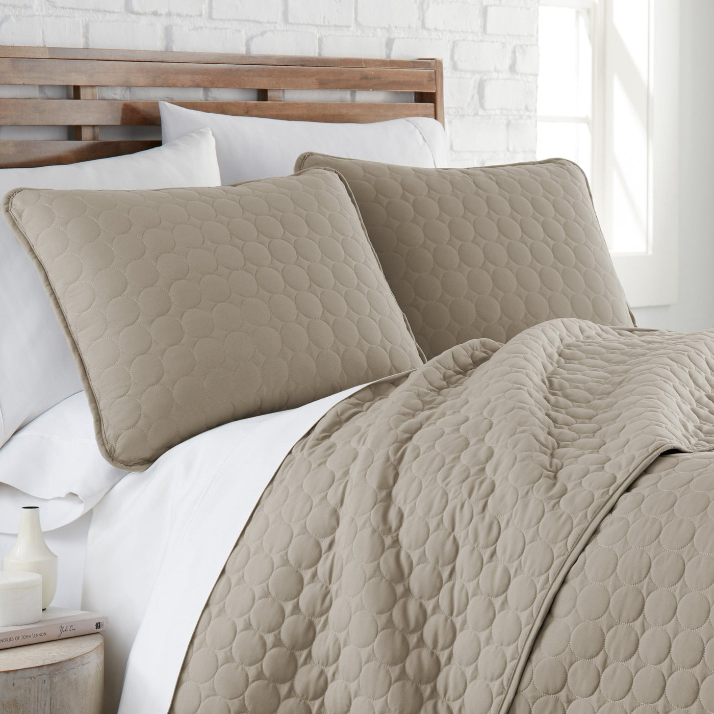 Close Up View of Southshore Essentials Quilt Pillow Shams in Sandy Taupe#color_sandy-taupe
