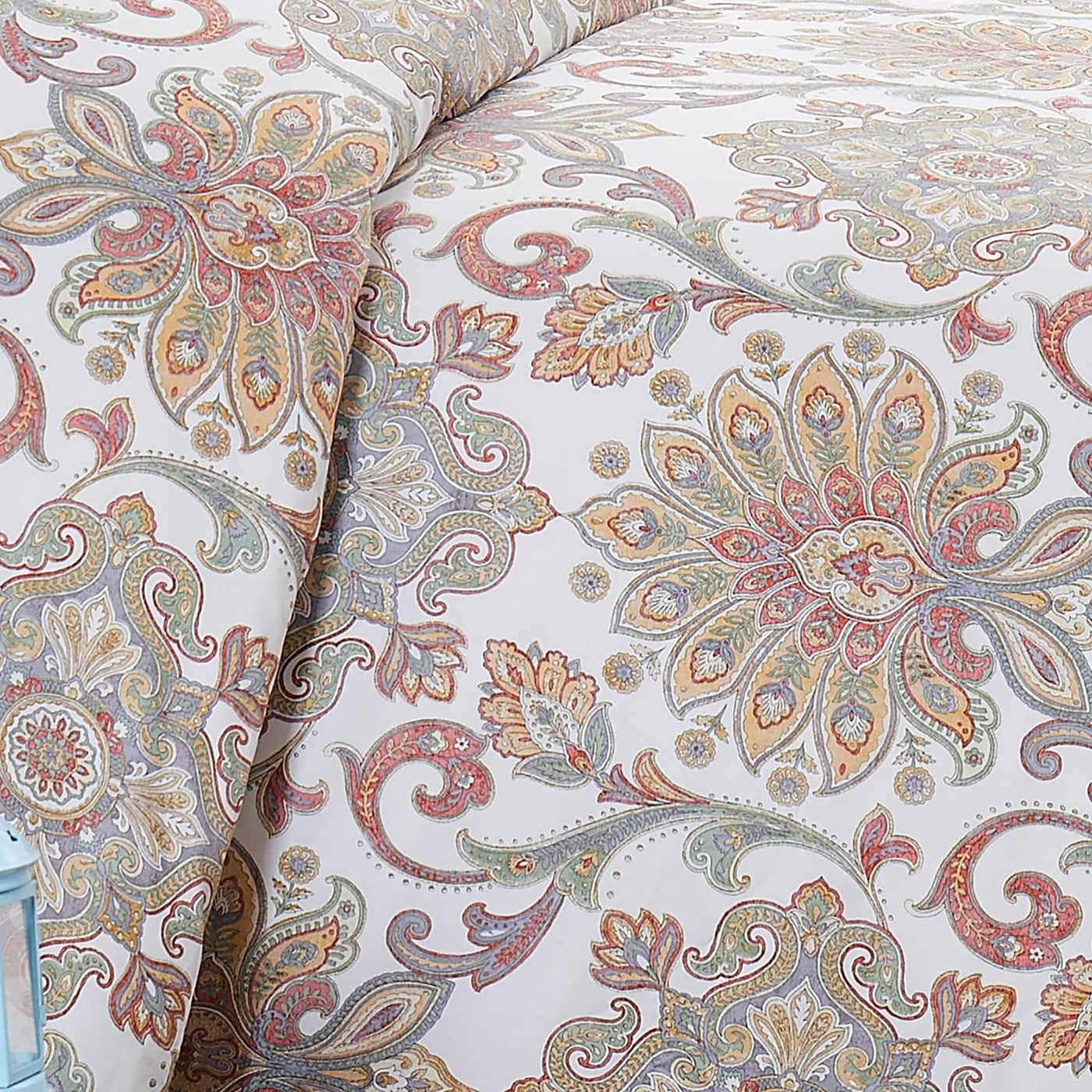 Details and Print Pattern of Serenity Duvet Cover Set in Red#color_serenity-red