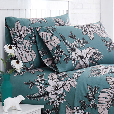 Close Up View of Flora Pillow Case in Green#color_flora-green