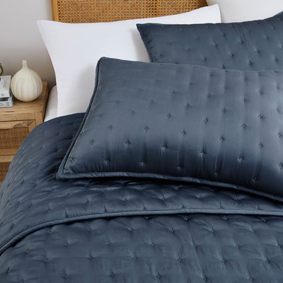 Details and Texture of Luxurious Bamboo Viscose Quilt Set in Steel Blue#color_bamboo-steel-blue