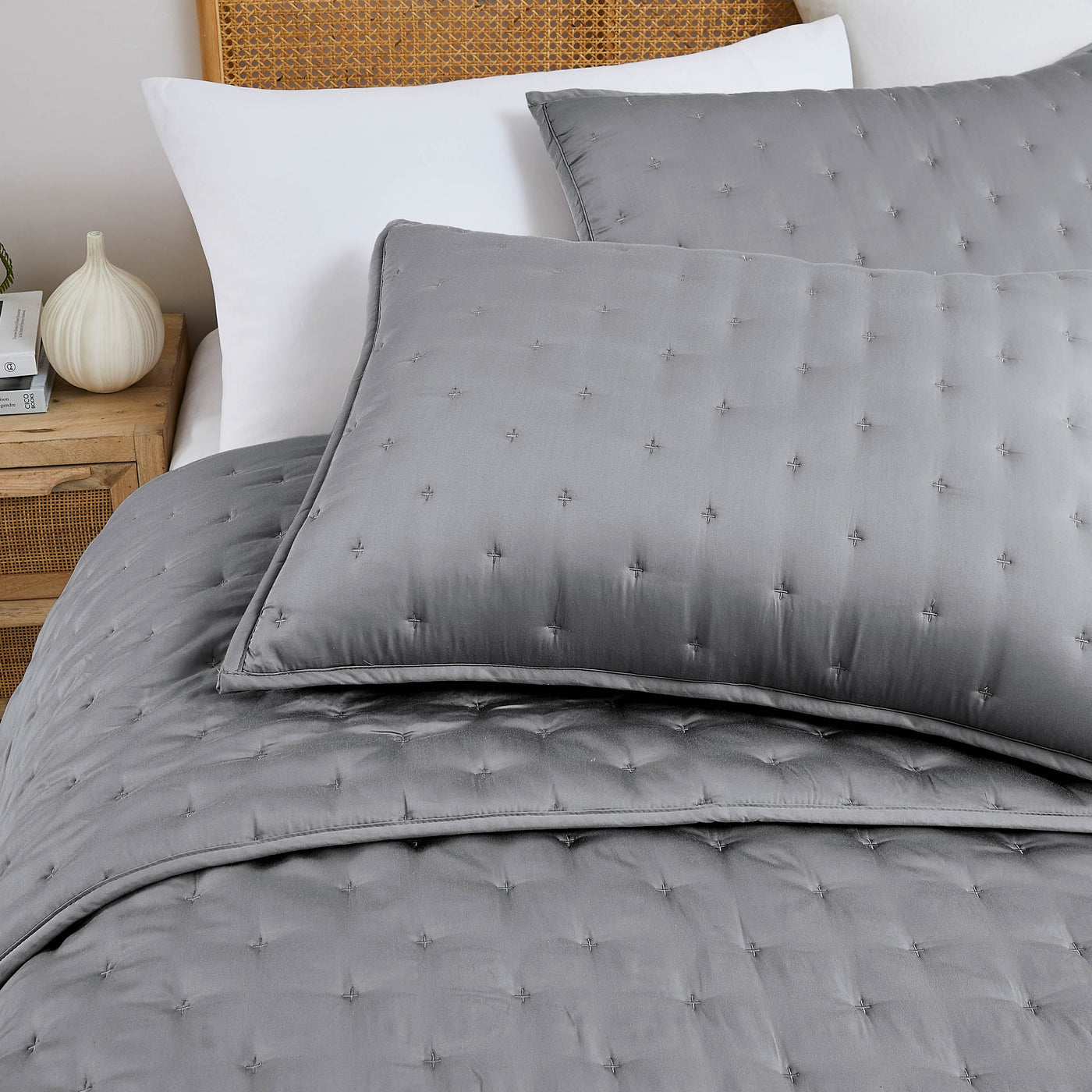 Details of Luxurious Bamboo Viscose Quilted Sham in Steel Grey#color_bamboo-steel-grey