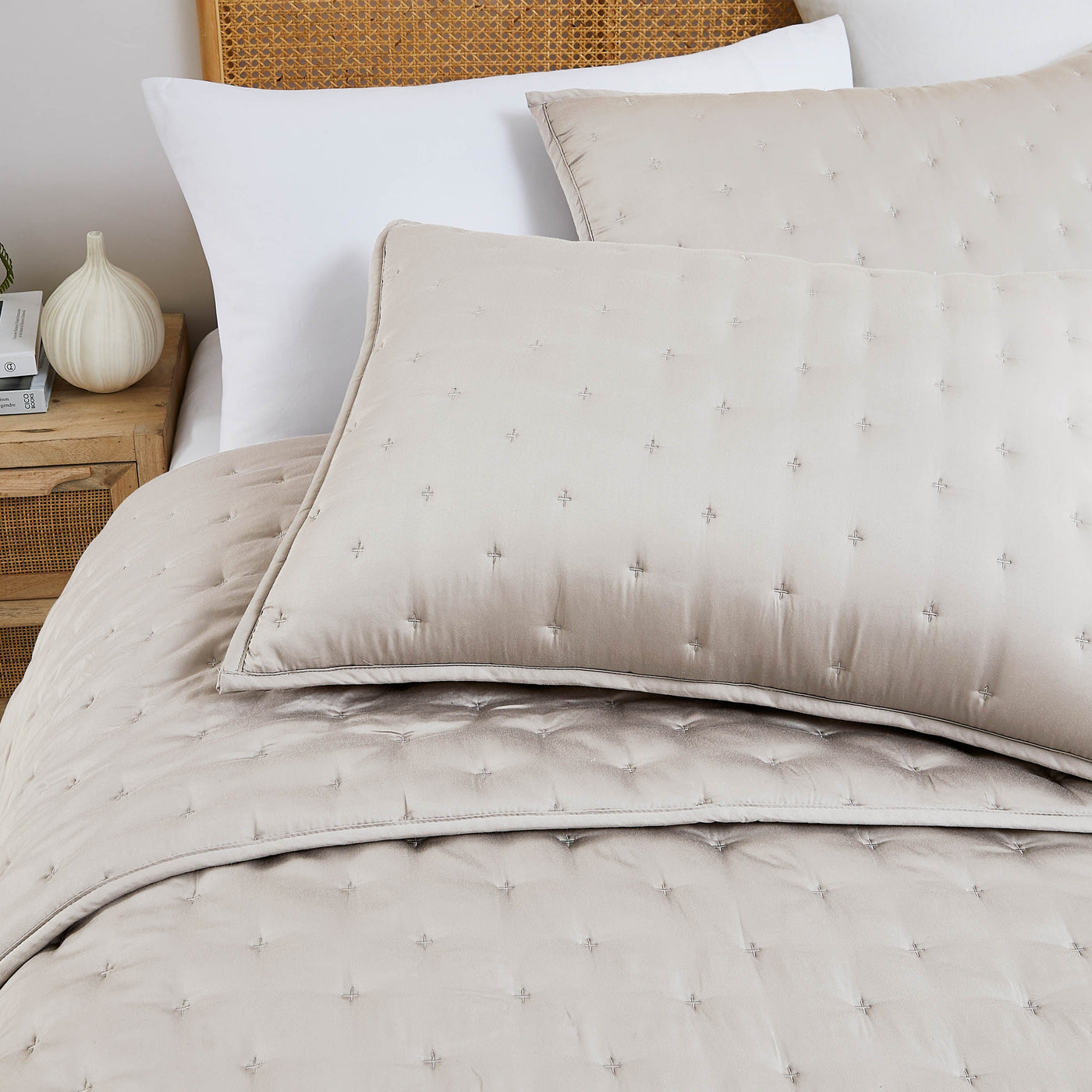 Details of Luxurious Bamboo Viscose Quilted Sham in Bone#color_bamboo-bone
