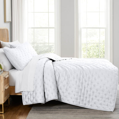 Side View of Luxurious Bamboo Viscose Quilt Set in White#color_bamboo-white