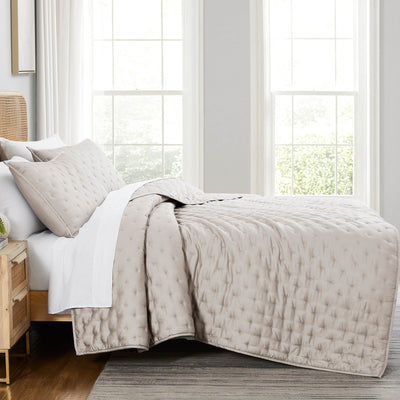 Side View of Luxurious Bamboo Viscose Quilt Set in Luxurious Bamboo Viscose Quilt Set in Bone#color_bamboo-bone