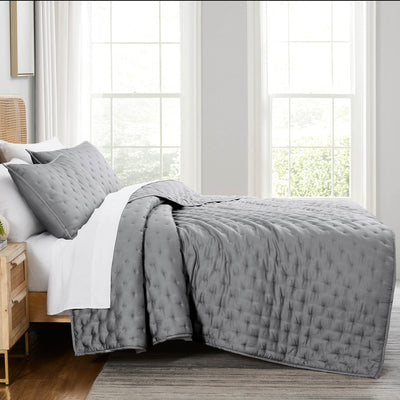 Side View of Luxurious Bamboo Viscose Quilt Set in Steel Grey#color_bamboo-steel-grey