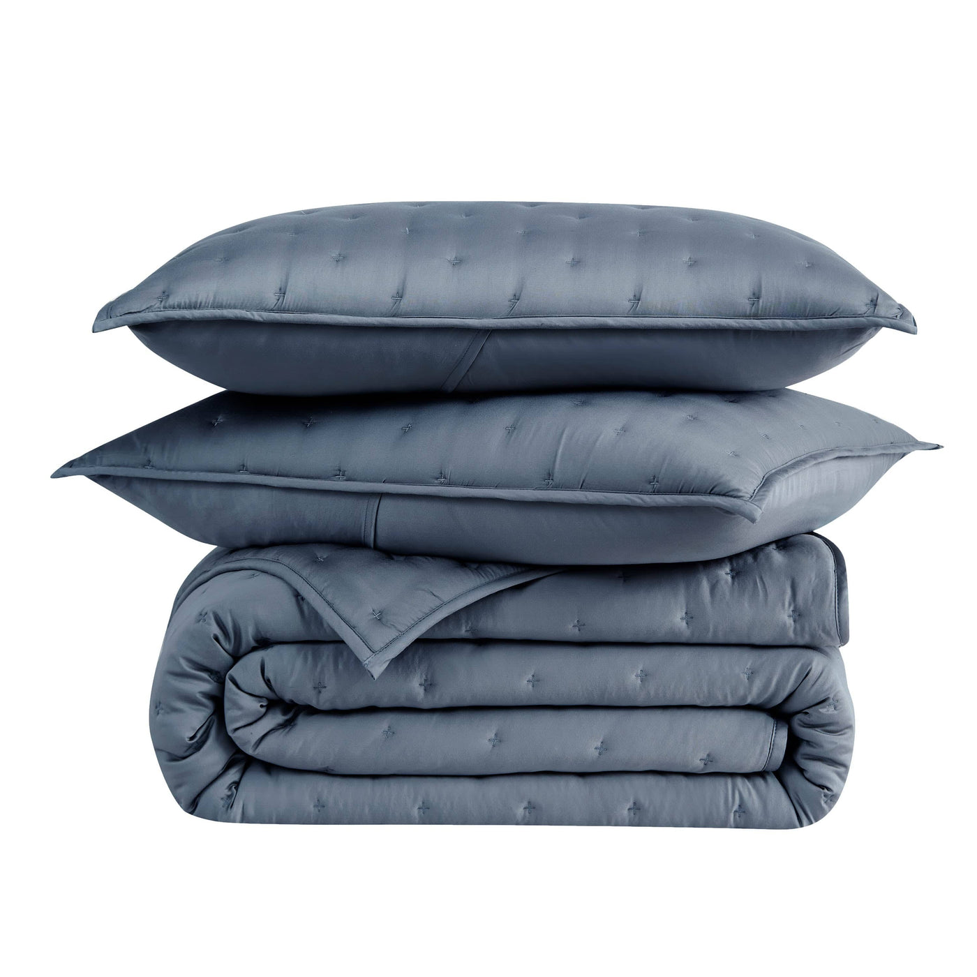 Luxurious Bamboo Viscose Quilt Set in Steel Blue Stack Together#color_bamboo-steel-blue