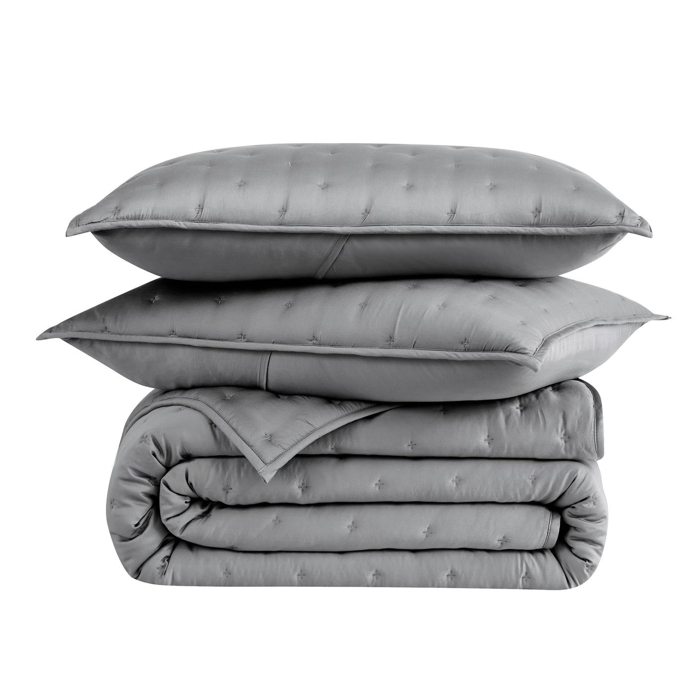 Luxurious Bamboo Viscose Quilt Set in Steel Grey stack together#color_bamboo-steel-grey