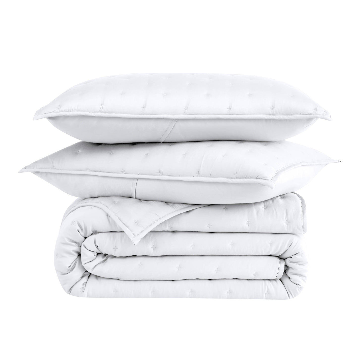 Luxurious Bamboo Viscose Quilt Set in White stack together#color_bamboo-white