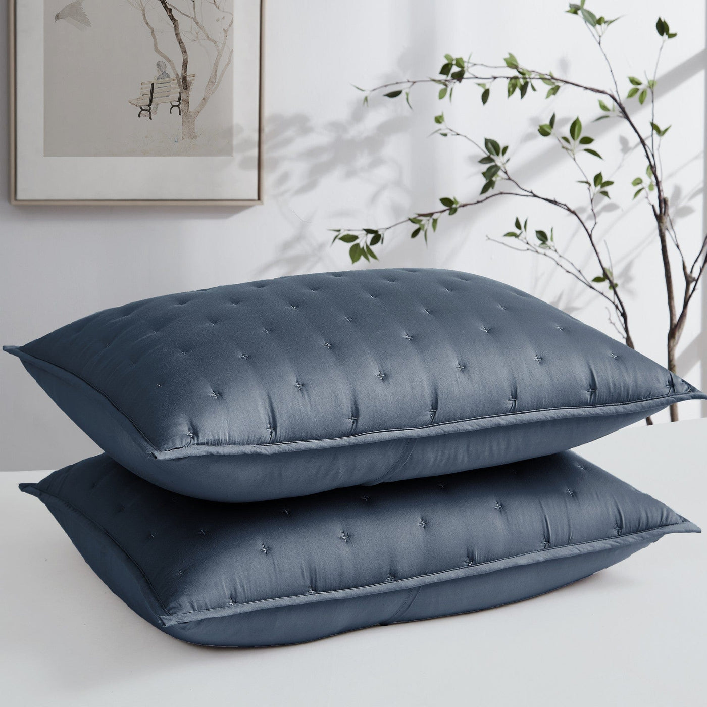 Luxurious Bamboo Viscose Quilted Sham in Steel Blue stack together#color_bamboo-steel-blue