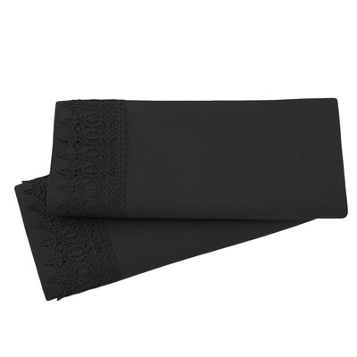 Vilano Lace Hem Pillow Case in Black Stack Together#color_vilano-black