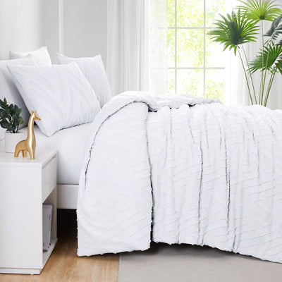 Side View of Chevron Clipped Jacquard Comforter Set in White#color_white-clipped-jacquard