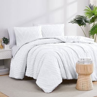 Front View of Chevron Clipped Jacquard Comforter Set in White#color_white-clipped-jacquard