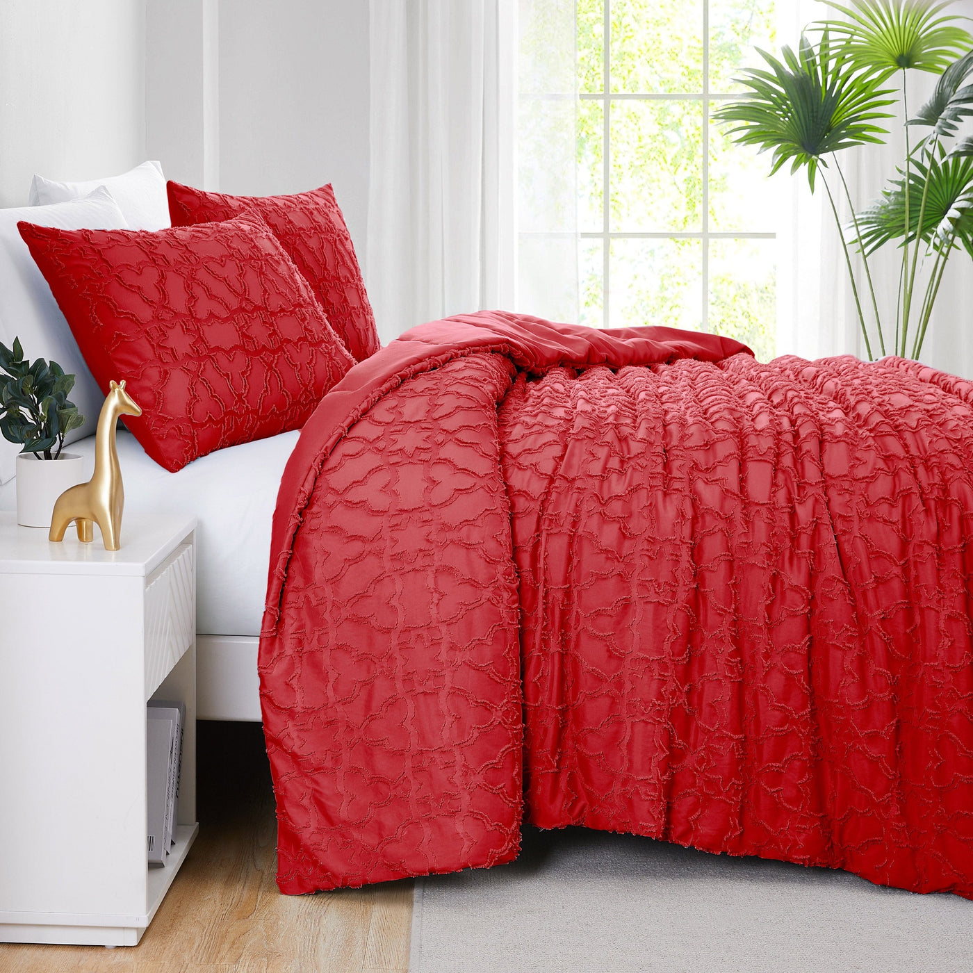 Side View of Marrakech Clipped Jacquard Comforter Set in Chili Pepper#color_chili-pepper-clipped-jacquard