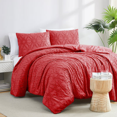 Front View of Marrakech Clipped Jacquard Comforter Set in Chili Pepper#color_chili-pepper-clipped-jacquard