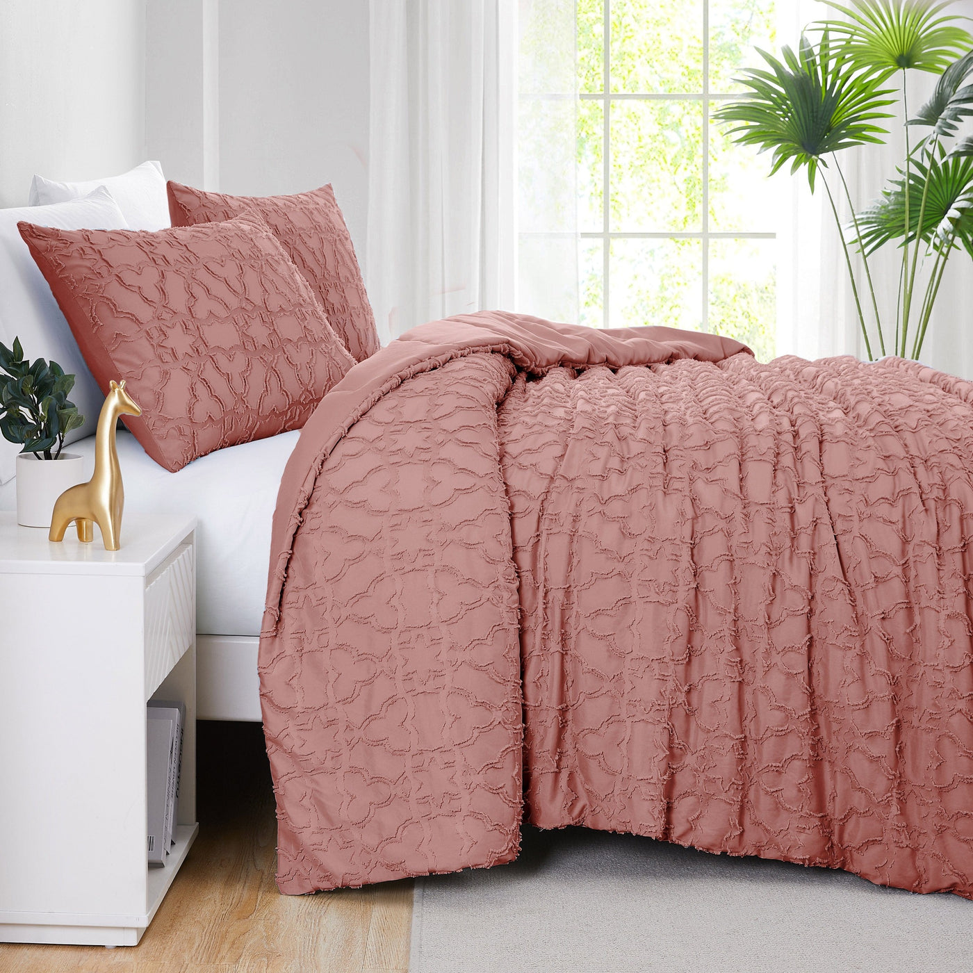 Side View of Marrakech Clipped Jacquard Comforter Set in Withered Rose#color_withered-rose-clipped-jacquard