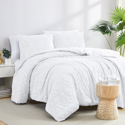 Front View of Marrakech Clipped Jacquard Comforter Set in White#color_white-clipped-jacquard