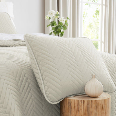 Side View of Chevron Pillow Shams in Alabaster#color_chevron-alabaster