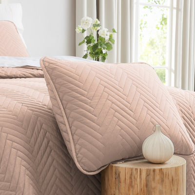 Side View of Chevron Pillow Shams in Rose Dust#color_chevron-rose-dust