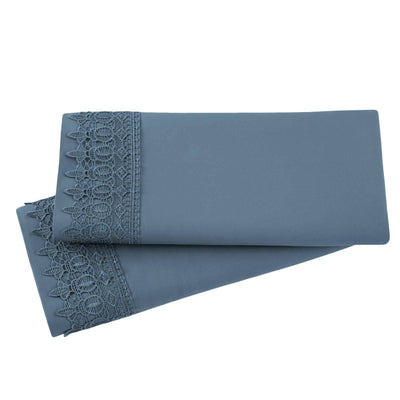 Vilano Lace Hem Pillow Case in Coronet Blue Stack Together#color_vilano-coronet-blue