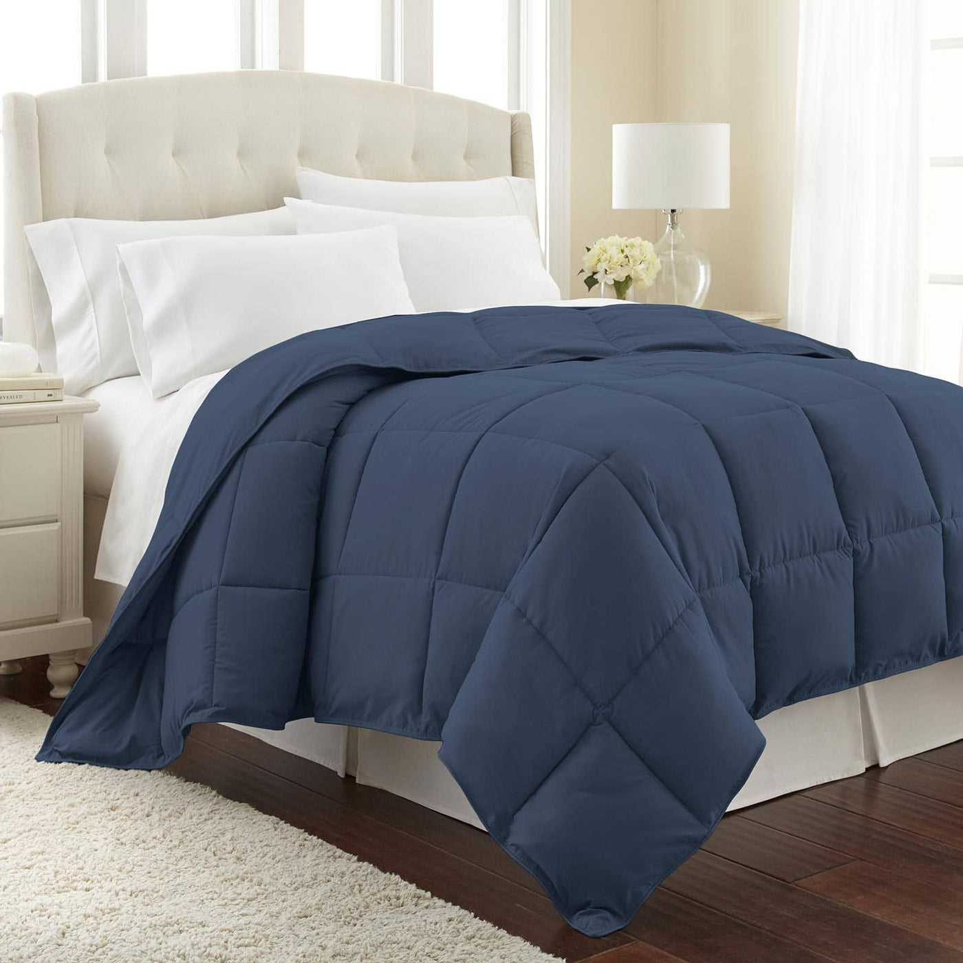 Side View of  Vilano Down Alternative Comforter in Dark Blue#color_vilano-dark-blue