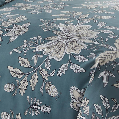 Details and Print Pattern of Vintage Garden Duvet Cover Set in Smokey Blue#color_vintage-smokey-blue
