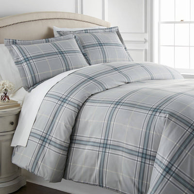 Side View of Vilano Plaid Duvet Cover Set in Grey#color_plaid-grey