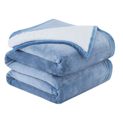 Folded Sherpa-Fleece Oversized Reversible Blankets and Throws in Blue#color_microfleece-blue