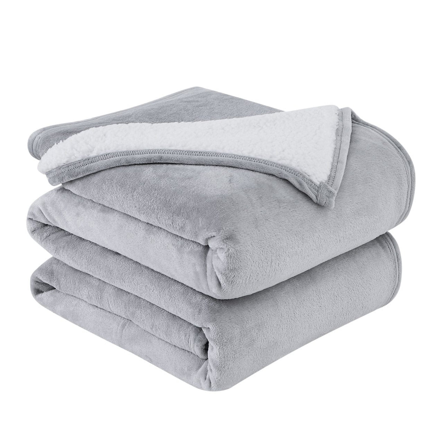 Folded Sherpa-Fleece Oversized Reversible Blankets and Throws in Grey#color_microfleece-grey