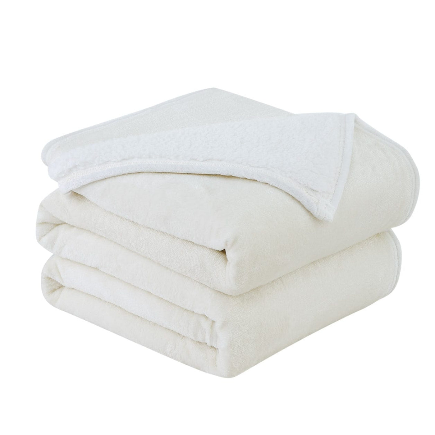 Folded Sherpa-Fleece Oversized Reversible Blankets and Throws in Cream#color_microfleece-cream