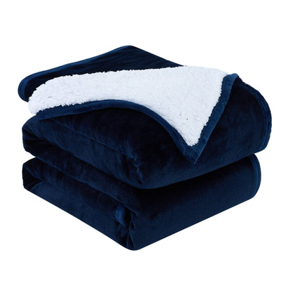 Folded Sherpa-Fleece Oversized Reversible Blankets and Throws in Navy Blue#color_microfleece-navy-blue
