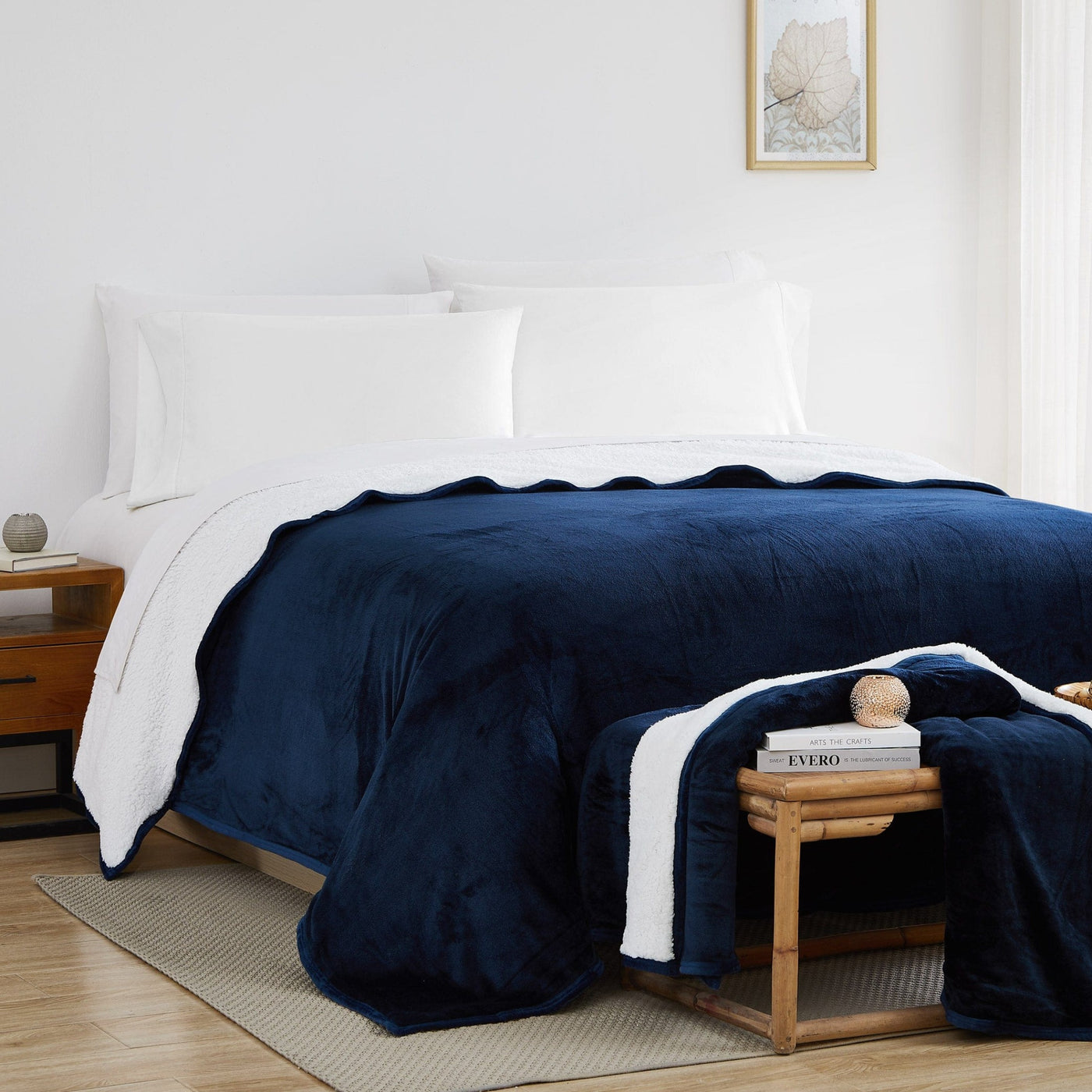 Front View of Sherpa-Fleece Oversized Reversible Blankets and Throws in Navy Blue#color_microfleece-navy-blue