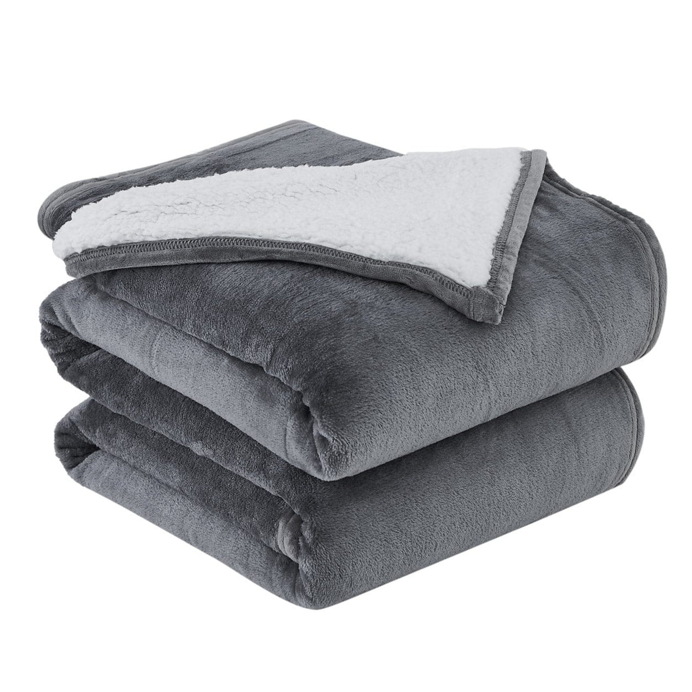Folded Sherpa-Fleece Oversized Reversible Blankets and Throws in Slate#color_microfleece-slate