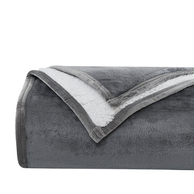 Rolled Sherpa-Fleece Oversized Reversible Blankets and Throws in Slate#color_microfleece-slate