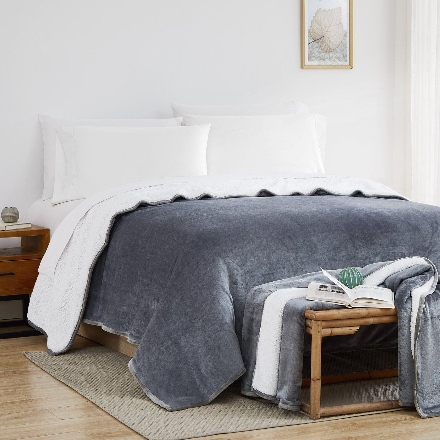 Front View of Sherpa-Fleece Oversized Reversible Blankets and Throws in Slate#color_microfleece-slate