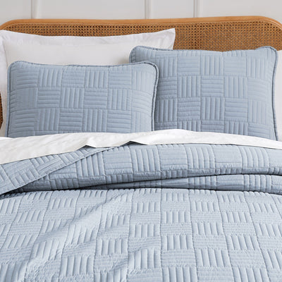 Center View of Grid Oversized Quilt Set in Blue#color_grid-dusty-blue