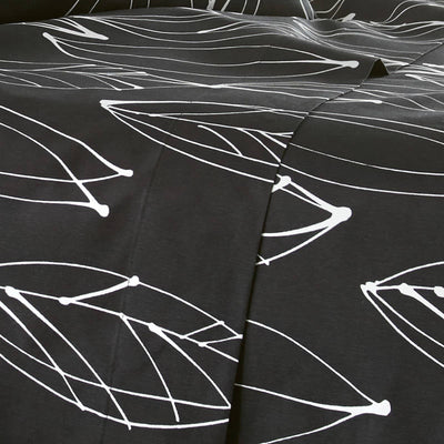 Details and Print Pattern of Modern Foliage Sheet Set in Black#color_modern-foliage-black