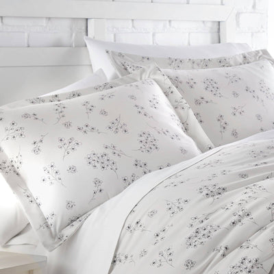 Close Up View of Sweet Florals Pillow Shams in Grey#color_sweet-lunar-grey