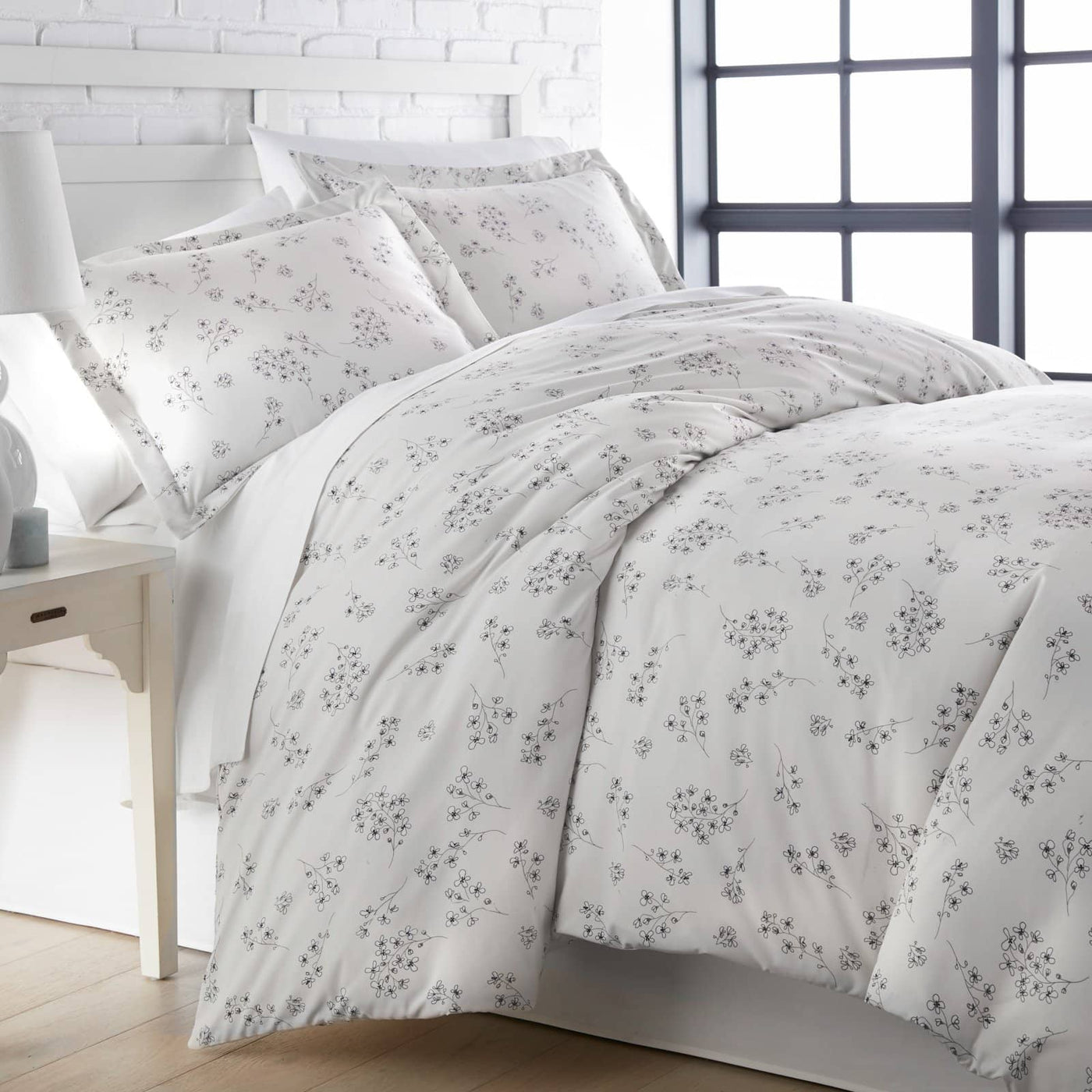 Side View of Sweet Florals Comforter Set in Grey#color_sweet-lunar-grey